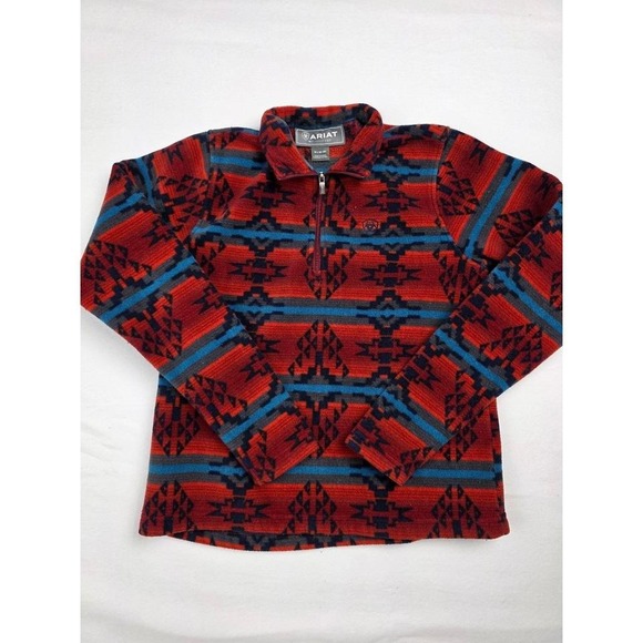 Ariat Other - Ariat Girls Red Southwestern AriatTek Quarter Zip Fleece Pullover Size M 10